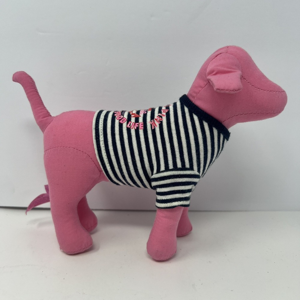 Victorias Secret Pink Dog Plush Stuffed Animal Living the Good Life Stripe Shirt